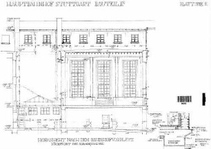 Stuttgart Hbf: Empfangsgebäude Bereich Kl.Schalterhalle Schnitt mit Hofansicht Bahnhofsvorplatz