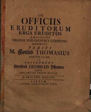 Disp. ... de officiis eruditorum erga eruditos