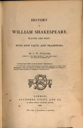 History of Will. Shakespeare, ... with new facts and traditions