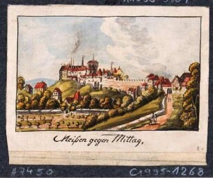 Stadtansicht von Meißen, Blick von Westen auf den Burgberg mit Dom und Albrechtsburg