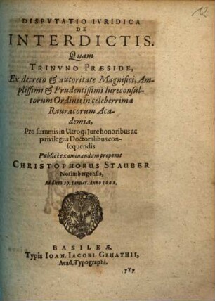 Dispvtatio Ivridica De Interdictis