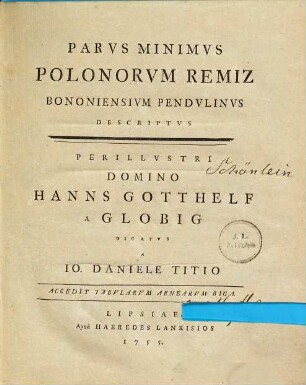 Parus minimus Polonorum Remiz Bononiensium pendulinus descriptus