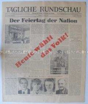 Tageszeitung der SMAD "Tägliche Rundschau" zur ersten Volkskammerwahl in der DDR