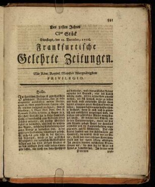 CItes Stück Dienstags, den 23. December, 1766. - CIIItes Stück Dienstags, den 30. December, 1766.