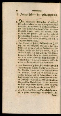 II. Jetzige Lehrer des Pädagogiums