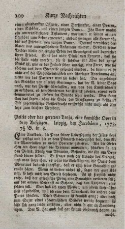 Poltis oder das gerettete Troja, eine komische Oper in drey Aufzügen.