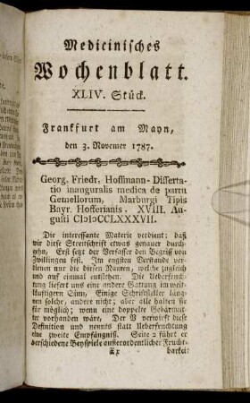 XLIV. Stück. Frankfurt am Mayn, den 3. November 1787. - XLVII. Stück. Frankfurt am Mayn, den 24. November 1787.