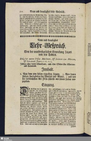 Neun und dreysigstes Lehr-Gespräch. Von der wunderbarlichen Erweckung Lazari von den Todten