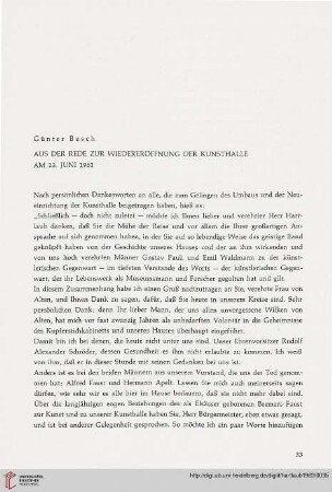 Aus der Rede zur Wiedereröffnung der Kunsthalle am 23. Juni 1961