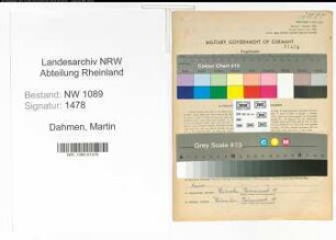 Entnazifizierung Martin Dahmen , geb. 03.03.1886 (Brandmeister)