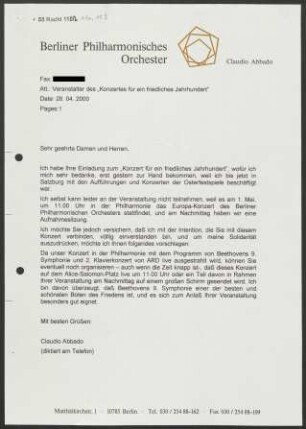 Brief an Unbekannt, 28.04.2000