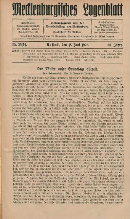 Nr. 23/24. Rostock, den 18. Juni 1922.