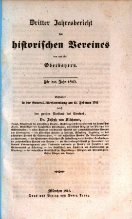 Jahresbericht des Historischen Vereins von Oberbayern. 3. 1840 (1841)