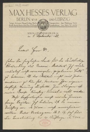 Brief an Alfred Einstein : 01.09.1922