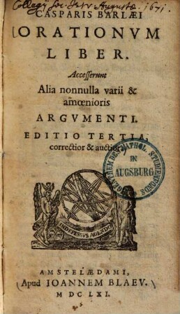 Casparis Barlaei Orationum Liber