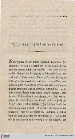 Vorerinnerung der Herausgebers