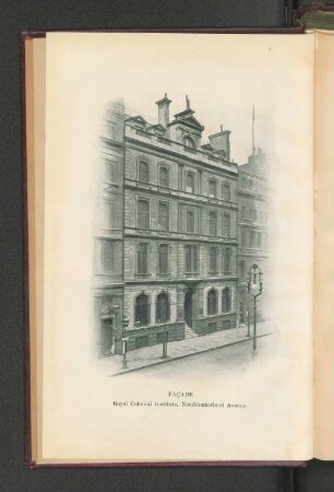 Façade : Royal Colonial Institute, Northumberland Avenue.
