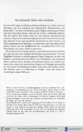 Das Satyrspiel Sphinx des Aischylos