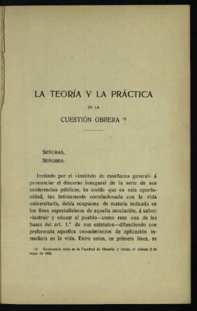 La teoría y la práctica en la cuestión obrera