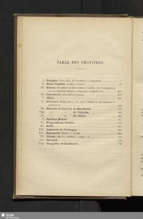 Table des chapitres