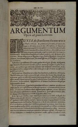 Argumentum Operis ad pium Lectorem.