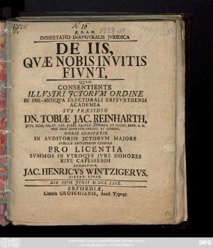 Dissertatio Inavgvralis Jvridica De Iis, Qvae Nobis Invitis Fivnt
