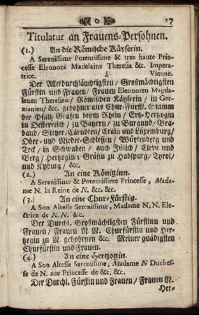 Titular an Frauens-Persohnen.