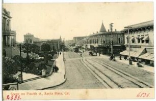 Santa Rosa. Scene on Fourth St. with Court House, Santa Rosa, Cal.