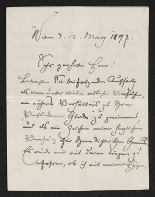 Brief von Max Kalbeck an Gerhart Hauptmann