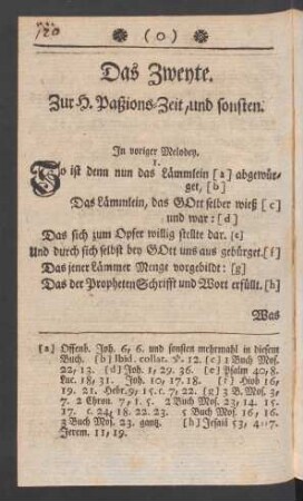 Das Zweyte. Zur H. Paßions-Zeit, und sonsten
