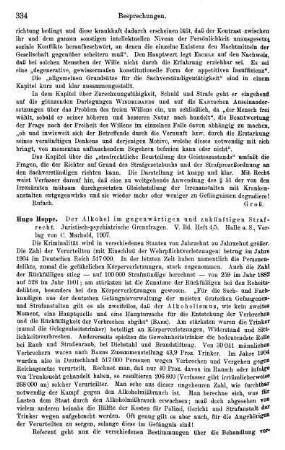 334-335, Hugo Hoppe. Der Alkohol im gegenwärtigen und zukünftigen Strafrecht. 1907