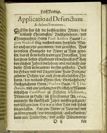 Applicatio ad Defunctum & defuncti matrem.