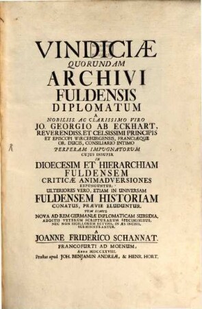 Vindiciae quorundam Archivi Fuldensis diplomatum