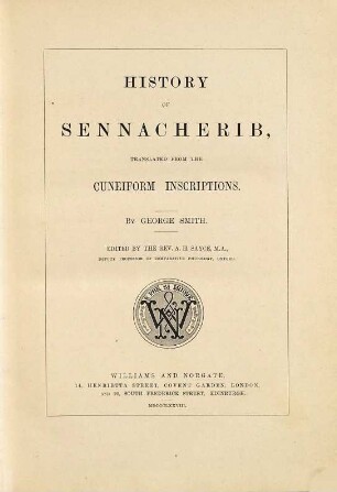 History of Sennacherib : tranlated from the cuneiform inscriptions