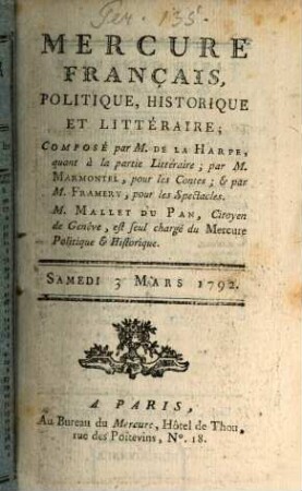 Mercure de France. 1792, 3