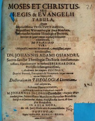 Moses Et Christus, Seu Legis & Evangelii Tabula