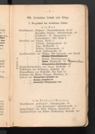 VIII. Verbotene Lokale und Wege.