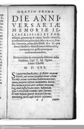 Oratio Prima