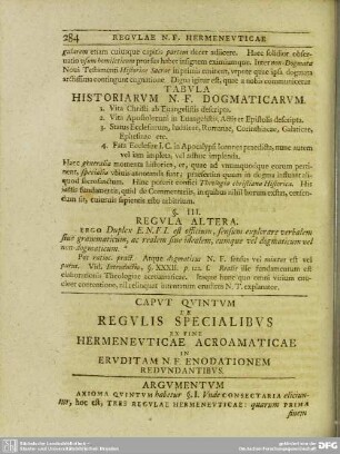 Caput Quintum De Regulis Specialibus Ex Fine Hermeneuticae Acromaticae In Eruditam N.F. Enodationem Redundantibus