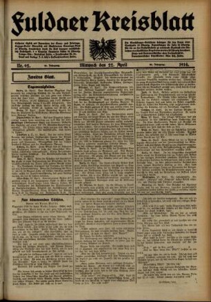 Zweite Ausgabe vom Mittwoch, den 22. April 1914.