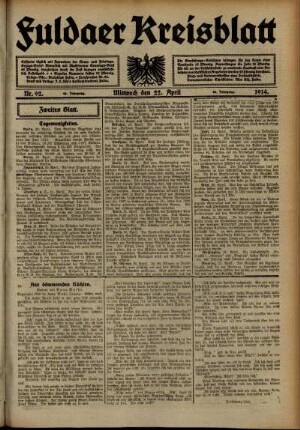 Zweite Ausgabe vom Mittwoch, den 22. April 1914.