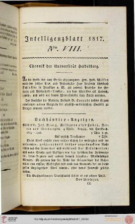 Intelligenzblatt Nro. VIII