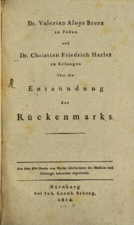 Ueber die Entzündung des Rückenmarkes