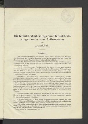 Die Krankheitsüberträger und Krankheitserreger unter den Arthropoden.