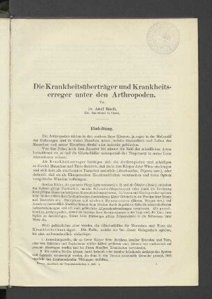 Die Krankheitsüberträger und Krankheitserreger unter den Arthropoden.