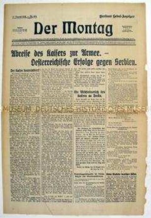 Montagsausgabe des "Berliner Lokal-Anzeiger" zum Besuch des Kaisers bei den Truppen an der Front