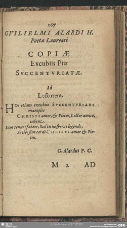 Guilielmi Alardi H. Poetae Laureati Copiae Excubiis Piis Succenturiatae