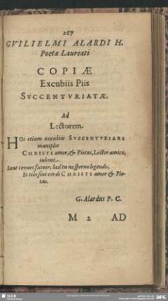 Guilielmi Alardi H. Poetae Laureati Copiae Excubiis Piis Succenturiatae