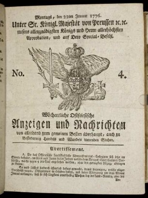 No. 4. Montags, den 22ten Januar 1776.