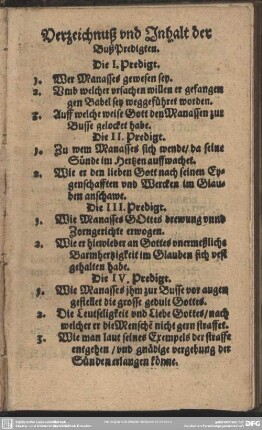 Verzeichnuß und Inhalt der Buß-Predigten